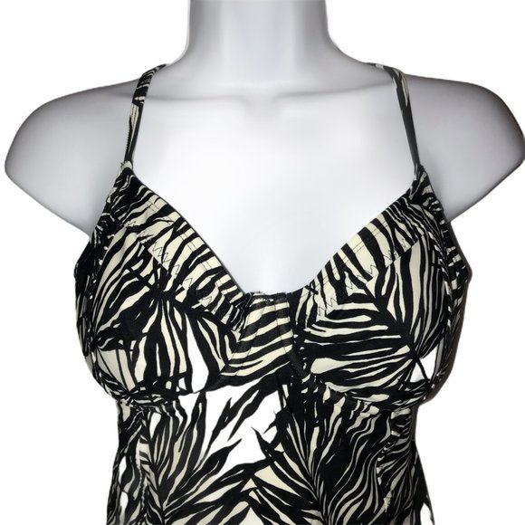 Athleta Black Hawaiian Leaf Tankini Top 34 B/C - Picture 2 of 8